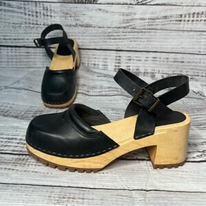 MIA Kaolin Mary Jane Clogs Heel Black Leather Open Back Ankle Strap Womens 10
